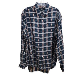 Yamato Shirt Mens Size L Japan Geometric Embroidered Green Burgundy Southwestern